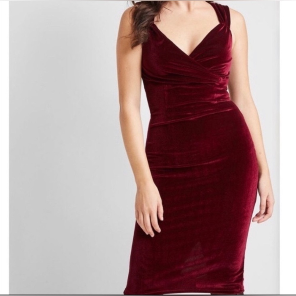 NEW Rock Steady PinUp Velvet Midi Dress Valentine's Day Retro Wiggle Glam! Large